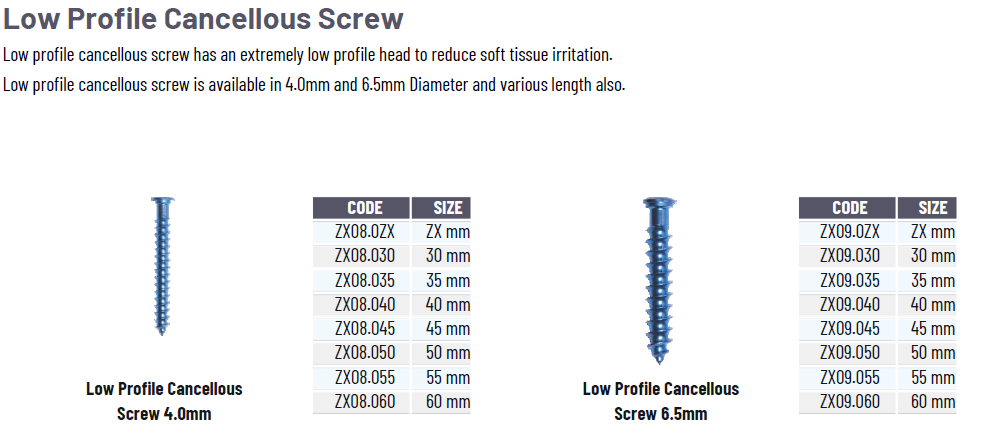 low profile cancellous screw
