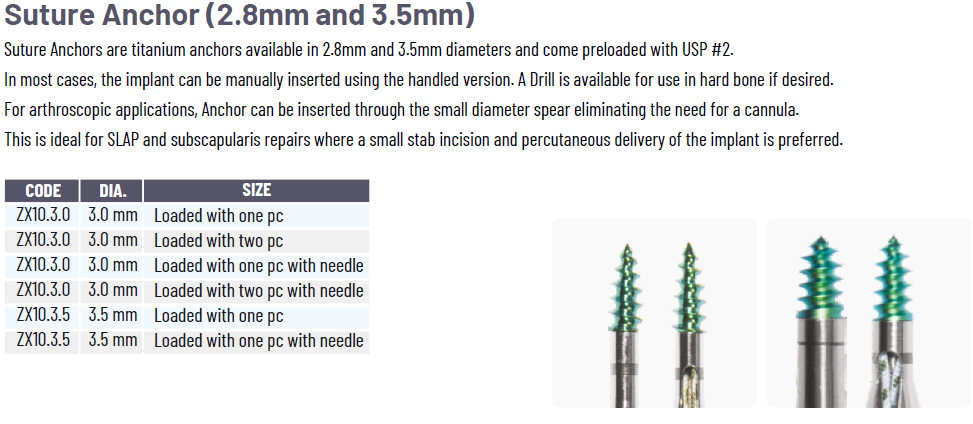 suture anchor (2.8mm and 3.5mm)